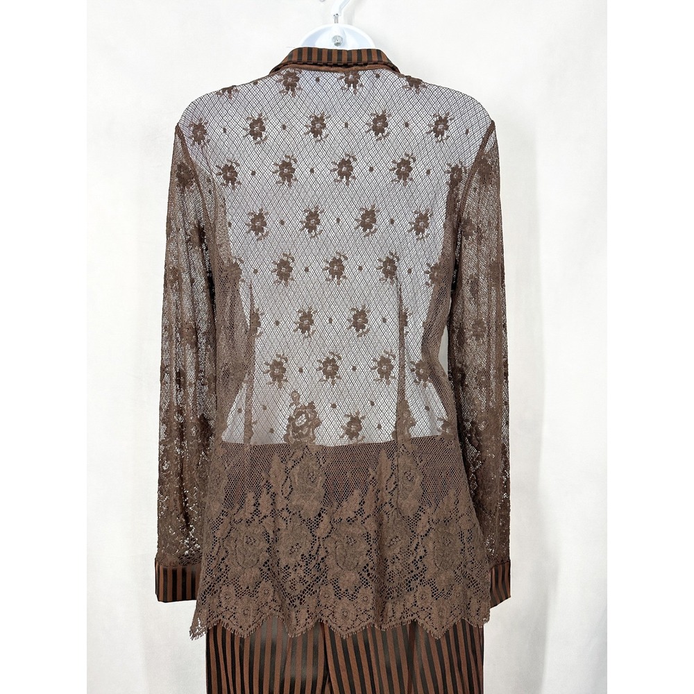Bleu Blanc Rouge Set Brown Long Sleeve Lace Top Striped Brown Pants US Size 2 - Picture 8 of 12